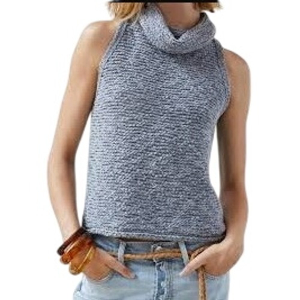 Pilcro Anthropologie Gray Sleeveless Waffle Knit Turtleneck Sweater Tank Size XL